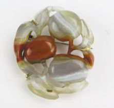 A Chinese Carved and Pierced Agate Charm in a precious yellow metal setting, KEE tested as 9ct, 46.