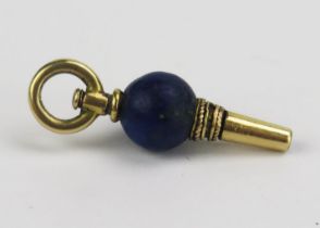 A Precious Yellow Metal and Lapis Lazuli Fob Watch Key, 25.75mm, KEY tested as 15ct, 1.89g