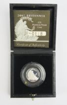 A Royal Mint 2007 Britannia £25 Platinum Proof Coin, 7.846g 99.95%. Boxed with COA no. 0118.