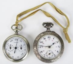 A WWI Open Dial Keyless Pocket Watch, the back decorated with and image of "J.J.C. Joffre