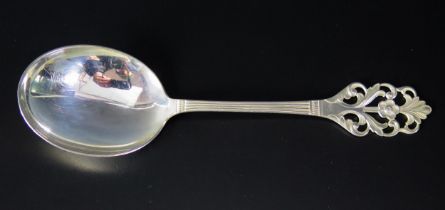 A Norwegian silver spoon, stamped marks 830S maker Thorvald Marthinsen, the circular bowl with