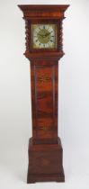 A 20th century eight day rosewood and inlaid dwarf longcase clock, the square hood with spiral twist