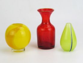 Three Glass Vases; Kosta Boda Model #7203005 limited to 300, Martine? Melon Vase and another