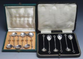 A set of six Turkish white metal coffee spoons, together with a set of six Japanese sterling