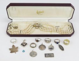 A Selection of Silver Jewellery (57.2g gross) and a synthetic pearl necklace with silver mount