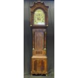 A late 18th/early 19th century north country mahogany and crossbanded longcase clock, the hood