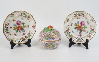 A Herend porcelain floral decorated pot-pourri bowl & cover with strawberry finial, 19cm diameter