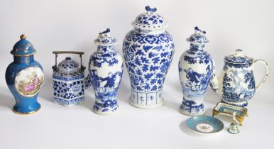 A Chinese blue and white vase of ovoid outline with allover foliate decoration33cm high, a pair of