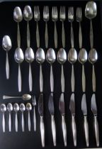 A Norwegian silver part flatware service, stamped marks 830S, maker J. Tostrup, Oslo, includes six