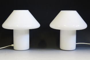 A Pair of Hala Zeist Mushroom Lamps in opaque white glass, 24cm, c. 1990's Provenance _ see lot 1001