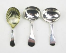 A George III silver Fiddle pattern caddy spoon, maker Edward Mayfield, London, 1802, with shell-