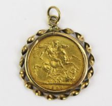 An 1894 Gold Sovereign in a pendant mount, unmarked, KEE tested as 9ct, 9.84g gross UNLESS OTHERWISE