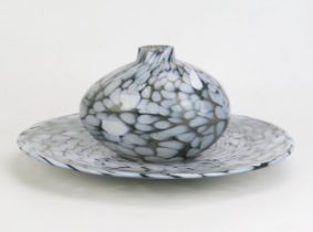 Kosta Boda Glass Ovoid Vase and Dish, Grey in Smoked Glass designed by Ann Wahlstrom, both with