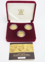 A Royal Mint Her Majesty Queen Victoria Sovereign Portrait Collection Three Coin Set _1878, 1890 and