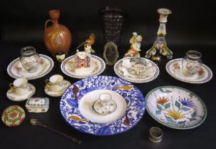 A mixed collection of ceramics and glasswares, includes Watcombe pottery vase with gilded