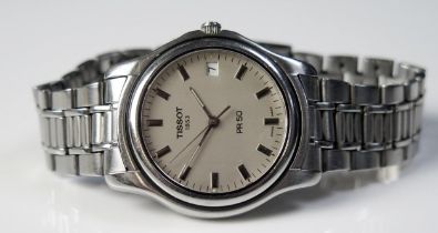 A TISSOT PR50 Gent's Steel Cased Wristwatch, 36mm case. Needs battery, not tested.
