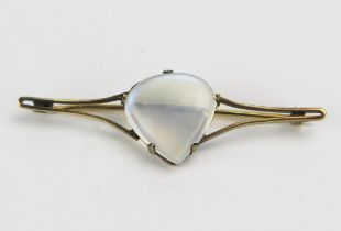 A Moonstone Brooch in a precious yellow metal setting, 54mm wide, KEE tested as 9ct, 4.5g UNLESS