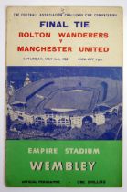 A 1958 F. A. Cup final official programme, Bolton Wanderers V Manchester United, played on 3rd