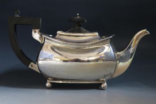 An Edward VIII silver teapot, maker S Blackensee & Son Ltd, Chester, 1936, of barge-shaped outline