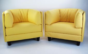 A Pair of Ligne Roset Upholstered Tub Chairs in yellow fabric upholstery, 80cm wide Provenance _ see