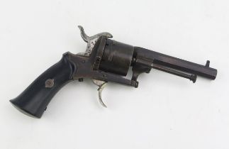 A Belgian or French pin fire six shot revolver, with ebonised grip, 19cm long.