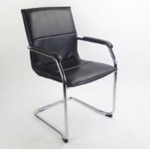An Essen chrome and leather stacking chair, with tubular frame with padded back, seat and arm rests.
