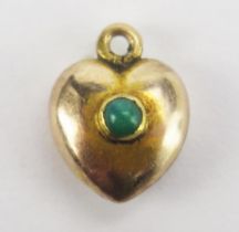 An Antique Precious Yellow Metal and Turquoise Heart Shaped Pendant, 10mm drop, KEE tested as