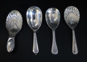 Four various silver caddy spoons, various makers and dates, total weight of silver 64gms, 2.07ozs