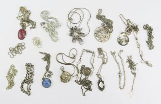 A Large Selection of Silver Chains and Pendants, 147.9g gross