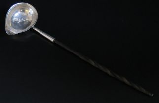 A George III silver toddy ladle, makers mark worn possibly T.S, London, 1779, monogrammed, mounted