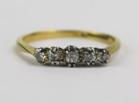 An 18ct Gold and Diamond Five Stone Ring, c. 2.8mm largest old cut, marked PLAT 18CT, early 20th