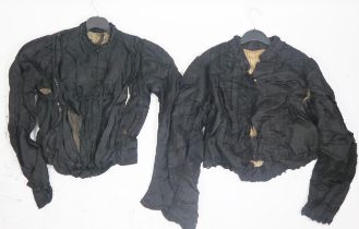 A Victorian black silk bodice with applied bead decoration to the collar and cuffs, together with