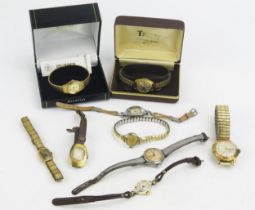An Accurist 9ct Gold Ladies Wristwatch, one other 9ct gold wristwatch and others (some working)
