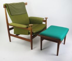 A Finn Juhl 152 'Bwana' Danish Teak Lounge Chair with Matching Foot Stool designed for French &