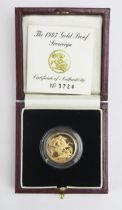 A Royal Mint 1997 Gold Proof Sovereign. Boxed with COA No. 3724