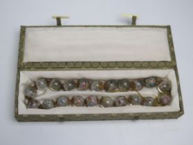 A Chinese Reverse Painted Glass Bead Necklace, 31" (79cm), boxed. A/F
