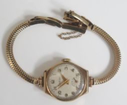 A ZODIAC 9ct Gold Ladies Wristwatch on a 9ct gold bracelet, 11g nett