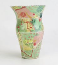 Mary Vigor (born 1947) Porcelain Uneven Vase decorated in a polychrome slip, signed to base, 18.