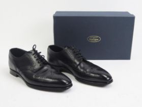 Crockett & Jones Brunswick Black Calf Leather Sole Shoes, Size 6 1/2 E, boxed with shoe bags