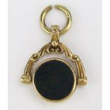 A 9ct Gold, Bloodstone and Carnelian Swivel Fob, 21.16mm wide, hallmarked, 5.32g