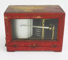 An early 20th century French barograph, with five tier vacuum and single recording arm, contained in