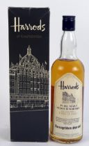 One bottle Harrods pure malt Scotch Whisky, 75cl, boxed.