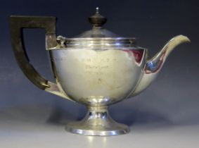 A George V silver bachelors pedestal teapot, maker Gorham Manufacturing Co, Birmingham 1919,