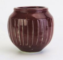 DAVID LEACH (1911-2005) for Lowerdown Pottery fluted vase, sang de boeuf glaze, impressed DL mark to