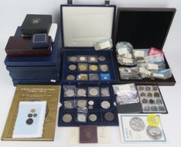 A Collection of GB and World Coins including Commemorative Crowns and empty presentation boxes