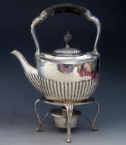 A late Victorian silver bachelors tea kettle stand and burner, maker William Hutton & Sons Ltd,