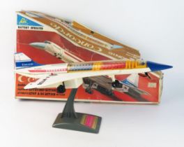 Alps (Japan) Battery Operated Supersonic Concorde, tinplate and plastic with stand - excellent (