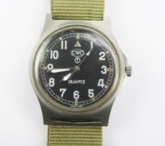 A CWS Military 'Fat Boy' Wristwatch, 35.2mm case with quartz movement, the back engraved with crow's