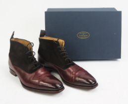 Crockett & Jones Charlton Chestnut Antique Calf and dark brown calf suede leather sole shoes Size