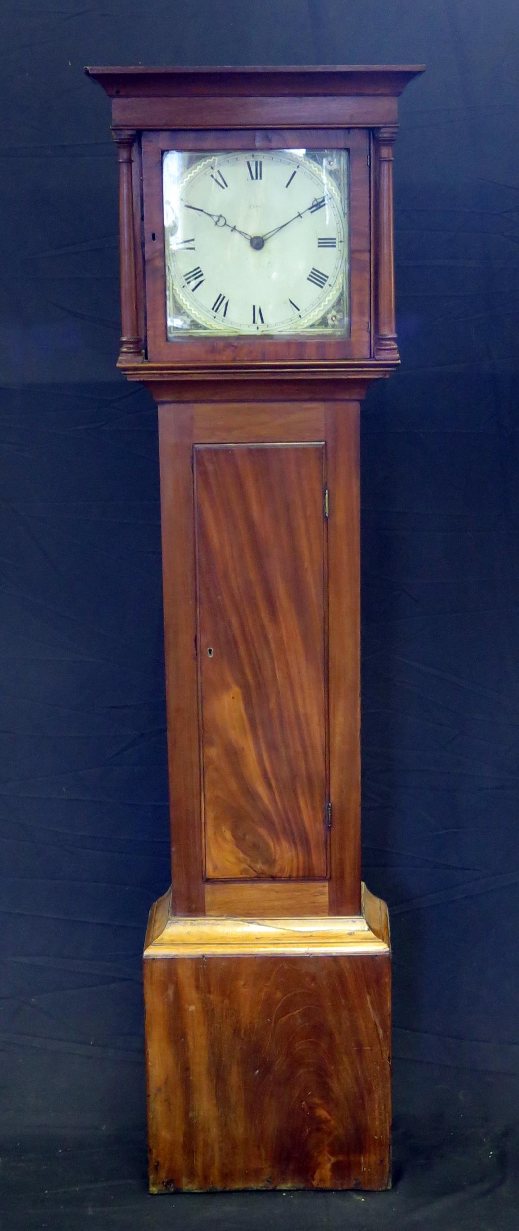 Pinn, Exmouth, a late 18th century mahogany longcase clock, with square hood, with plain waist panel